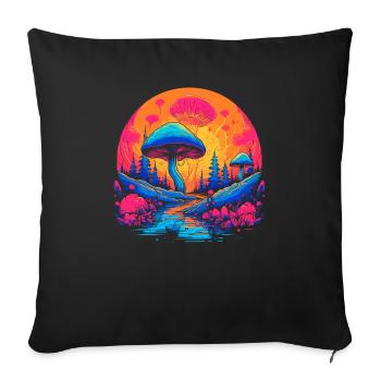 Fantasy Mushroom | Forest | Nature | Goa Festival - Sofa pillowcase 17,3'' x 17,3'' (45 x 45 cm) - black - Front