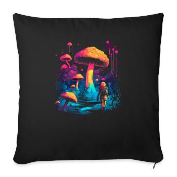 Fantasy Mushroom | Forest | Nature | Goa Festival - Sofa pillowcase 17,3'' x 17,3'' (45 x 45 cm) - black - Front