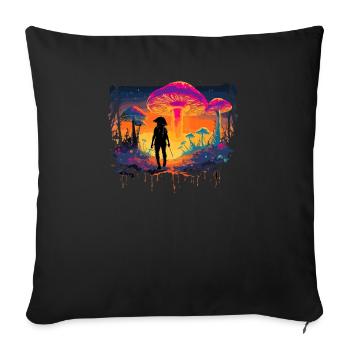 Fantasy Mushroom | Forest | Nature | Goa Festival - Sofa pillowcase 17,3'' x 17,3'' (45 x 45 cm) - black - Front