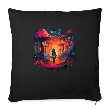 Fantasy Mushroom | Forest | Nature | Goa Festival - Sofa pillowcase 17,3'' x 17,3'' (45 x 45 cm) - black - Front