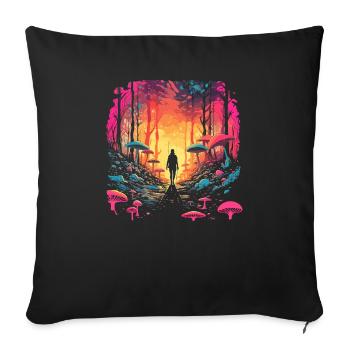 Fantasy Mushroom | Forest | Nature | Goa Festival - Sofa pillowcase 17,3'' x 17,3'' (45 x 45 cm) - black - Front