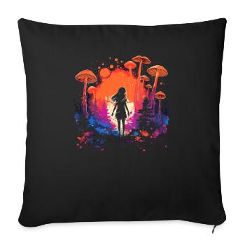 Fantasy Mushroom | Forest | Nature | Goa Festival - Sofa pillowcase 17,3'' x 17,3'' (45 x 45 cm) - black - Front