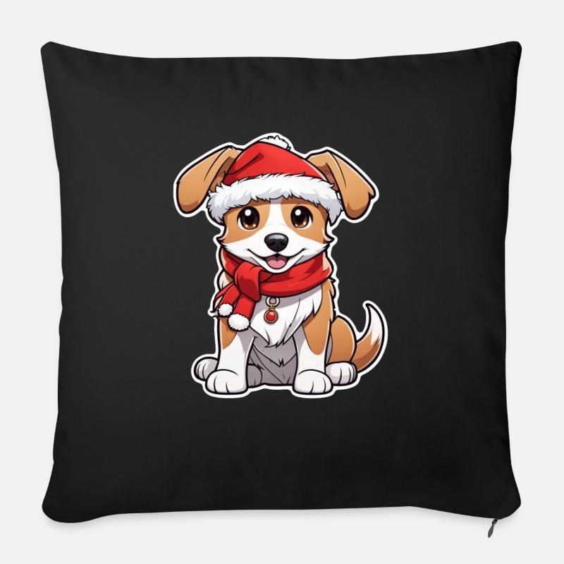 Hund mit Weihnachtsmütze - Sofakissenbezug 45 x 45 cm - Schwarz