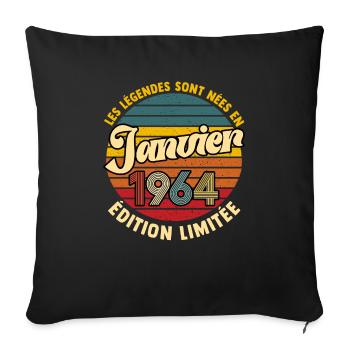 Anniversaire 60 ans Homme Femme Née Janvier 1964 - Housse de coussin décorative 45 x 45 cm - noir - Devant