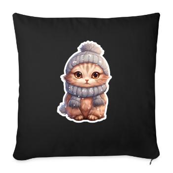 Cute cat in winter - Sofa pillowcase 17,3'' x 17,3'' (45 x 45 cm) - black - Front