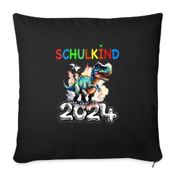 Schulkino t Rex Dino 2024 Einschulung Jungen - Sofakissenbezug 45 x 45 cm - Schwarz - Vorne