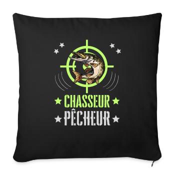 Chasseur Pêcheur Cible Brochet - Housse de coussin décorative 45 x 45 cm - noir - Devant
