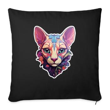 Tête de chat Sphynx - Housse de coussin décorative 45 x 45 cm - noir - Devant