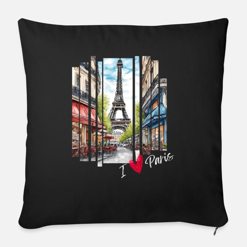 I love Paris: Eiffelturm und ein charmantes Café - Sofakissenbezug 45 x 45 cm - Schwarz