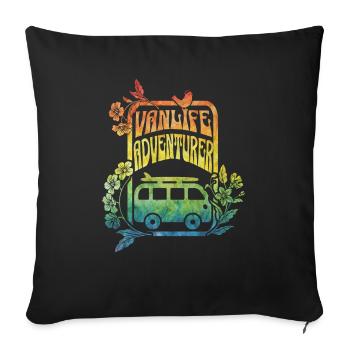 Vanlife - rainbow colour flowers - Sofa pillowcase 17,3'' x 17,3'' (45 x 45 cm) - black - Front