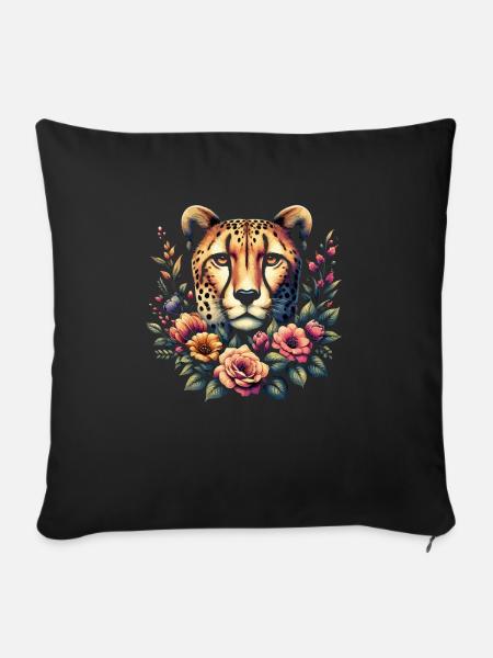 Cheetah Gepard Blumen - Sofakissenbezug 45 x 45 cm - Schwarz