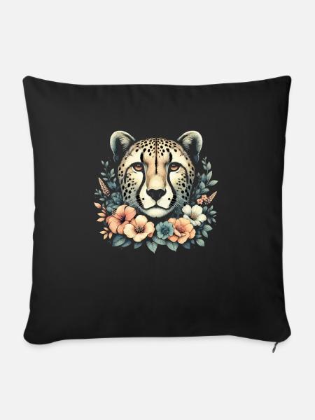 Cheetah Gepard Blumen - Sofakissenbezug 45 x 45 cm - Schwarz