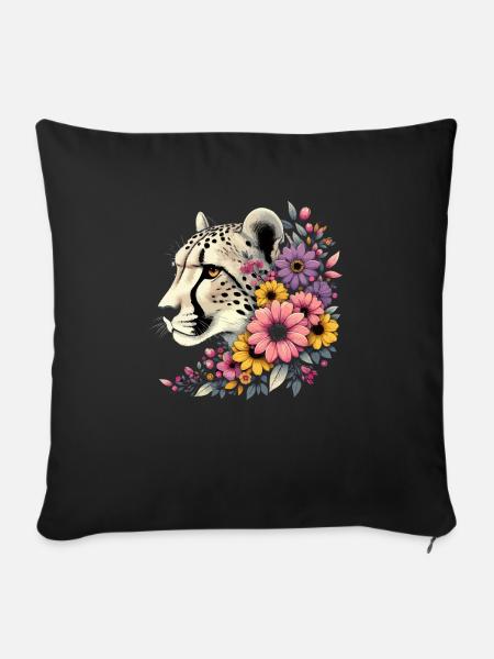 Cheetah Gepard Blumen - Sofakissenbezug 45 x 45 cm - Schwarz