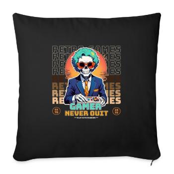 Retro Gamer Never Quit Skelett Design - Sofakissenbezug 45 x 45 cm - Schwarz - Vorne
