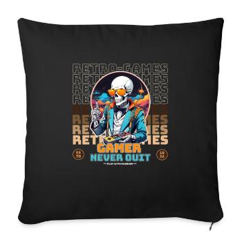 Retro Gamer Never Quit Skelett Design - Sofakissenbezug 45 x 45 cm - Schwarz - Vorne