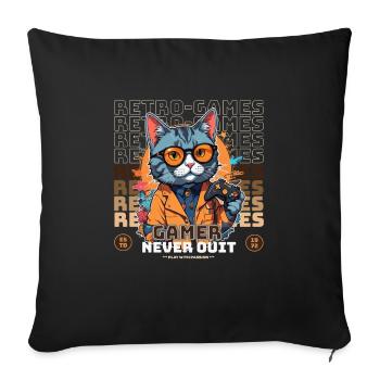 Rétro Games Gamer Never Quit Cat Thème - Housse de coussin décorative 45 x 45 cm - noir - Devant