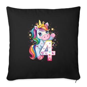 Children's 4th Birthday Unicorn - Sofa pillowcase 17,3'' x 17,3'' (45 x 45 cm) - black - Front