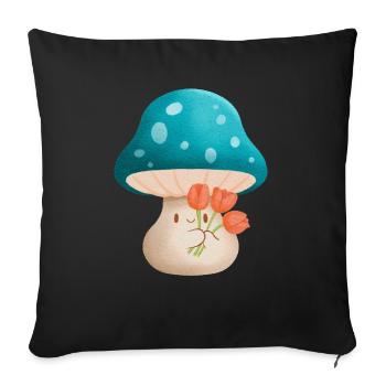 cute murshoom holding flowers - Sofa pillowcase 17,3'' x 17,3'' (45 x 45 cm) - black - Front