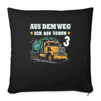 3rd birthday three years garbage truck - Sofa pillowcase 17,3'' x 17,3'' (45 x 45 cm) - black - Front