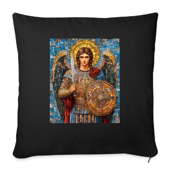 Archange Michel en armure Peinture Mosaïque - Housse de coussin décorative 45 x 45 cm - noir - Devant