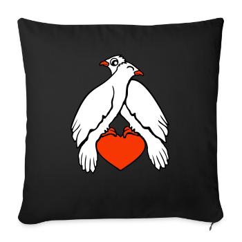 2 colombes coeur oiseaux deux couple assis amoureux - Housse de coussin décorative 45 x 45 cm - noir - Devant