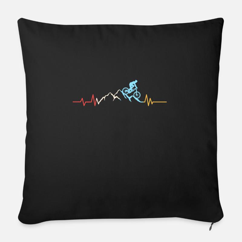 Vintage Herzschlag Biker MTB Mountainbike Geschenk - Sofakissenbezug 45 x 45 cm - Schwarz