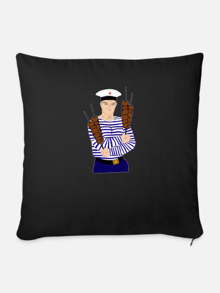Schaschlik Grillen BBQ Geschenk Comic Russisch - Sofakissenbezug 45 x 45 cm - Schwarz