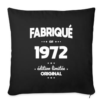 Anniversaire 50 ans - Fabriqué en 1972 - Housse de coussin décorative 45 x 45 cm - noir - Devant