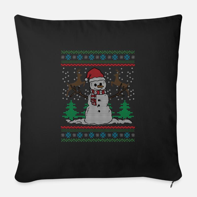 Hässliches Strickjackeschneemanngeschenk - Sofakissenbezug 45 x 45 cm - Schwarz