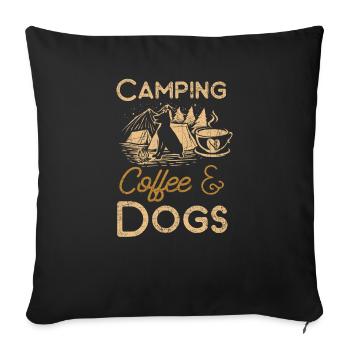 Camping Caravane Camper Nature Chien idée cadeau - Housse de coussin décorative 45 x 45 cm - noir - Devant