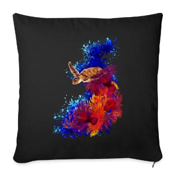 Tortue dans une mer de corail - Housse de coussin décorative 45 x 45 cm - noir - Devant