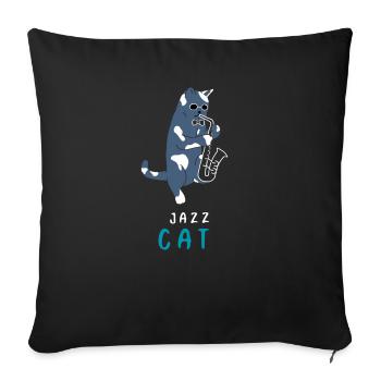 Katze mit Saxophon Geschenk Jazz Musikinstrument - Sofakissenbezug 45 x 45 cm - Schwarz - Vorne