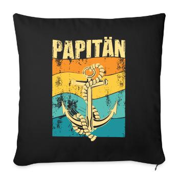 PAPITÄN - Retro Anker - Geschenkidee Papa - Sofakissenbezug 45 x 45 cm - Schwarz - Vorne