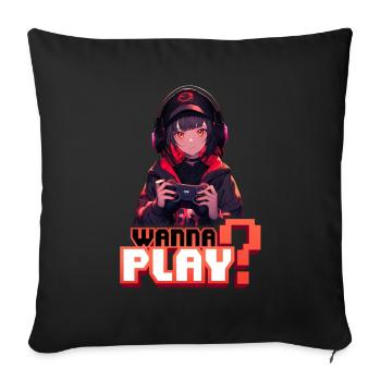 Gamer Girl veut jouer - Chemise d’anime - Housse de coussin décorative 45 x 45 cm - noir - Devant