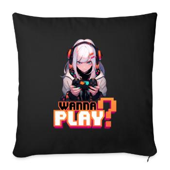 Gamer Girl veut jouer 2 – Chemise d’anime - Housse de coussin décorative 45 x 45 cm - noir - Devant