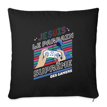 je suis le parrain suprême des gamers t-shirt - Housse de coussin décorative 45 x 45 cm - noir - Devant