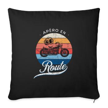 Apéro en route t-shirt moto bière homme cadeau - Housse de coussin décorative 45 x 45 cm - noir - Devant