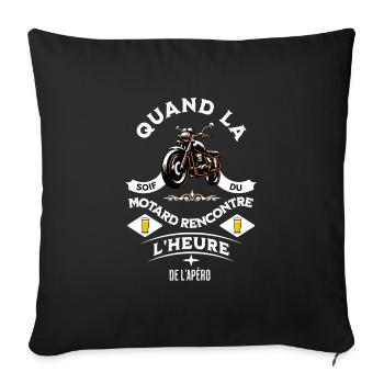 Homme humour moto apéro bière cadeau pour motard - Housse de coussin décorative 45 x 45 cm - noir - Devant