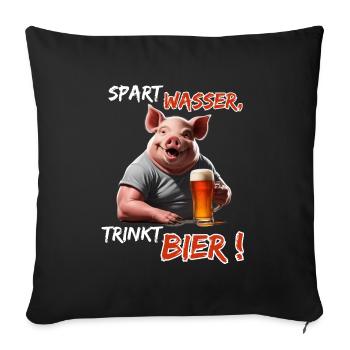 Save water, drink beer!-Funny party pig - Sofa pillowcase 17,3'' x 17,3'' (45 x 45 cm) - black - Front