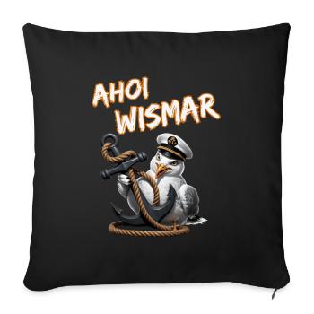 Ahoy Wismar with funny seagull and anchor - Sofa pillowcase 17,3'' x 17,3'' (45 x 45 cm) - black - Front