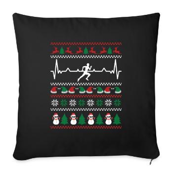 Cadeau de vacances drôle de battement de coeur de coureur de Noël - Housse de coussin décorative 45 x 45 cm - noir - Devant