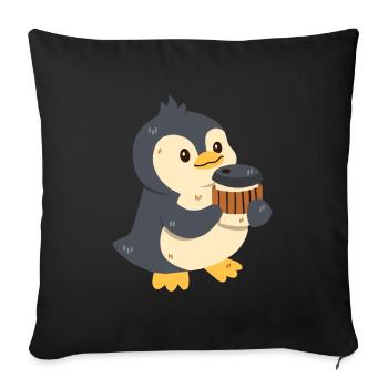 Pinguin mit Kaffee - Sofakissenbezug 45 x 45 cm - Schwarz - Vorne