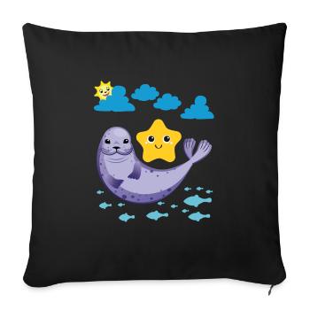 Petit phoque Poisson Soleil Étoile de mer - Housse de coussin décorative 45 x 45 cm - noir - Devant