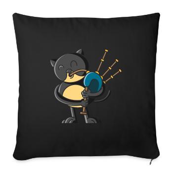 Chat écossais avec cornemuse, Ecosse - Housse de coussin décorative 45 x 45 cm - noir - Devant