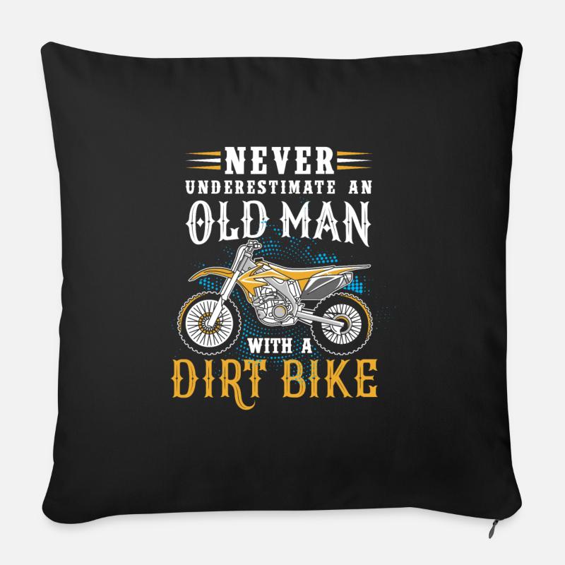 Unterschätze niemals einen alten Mann mit Dirtbike - Sofakissenbezug 45 x 45 cm - Schwarz
