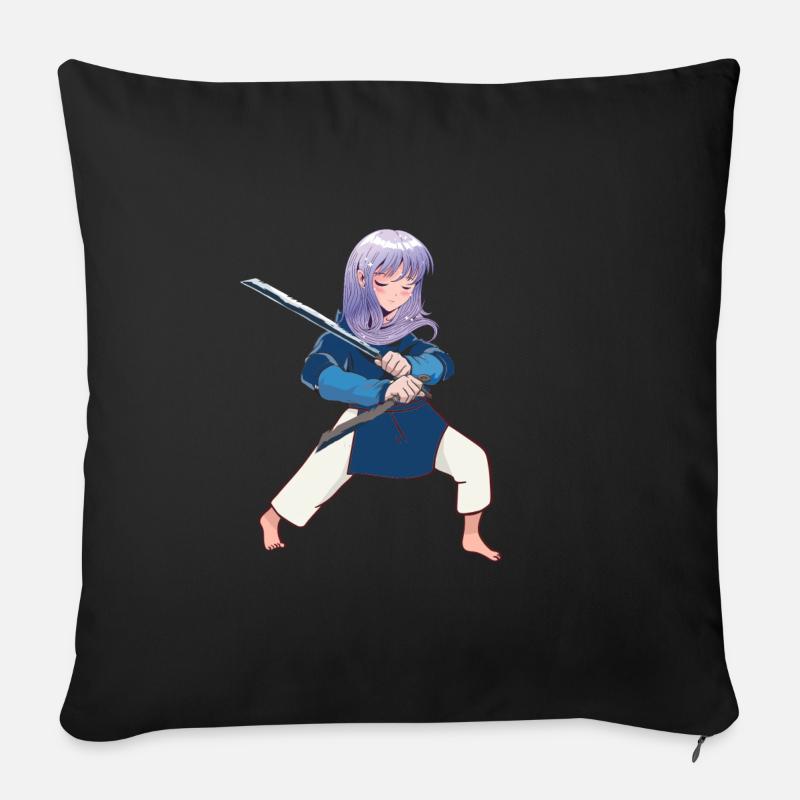 Manga Schwertkaempferin - Sofakissenbezug 45 x 45 cm - Schwarz