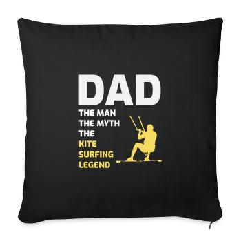 Cadeau de fête des pères papa kitesurf kitesurf - Housse de coussin décorative 45 x 45 cm - noir - Devant