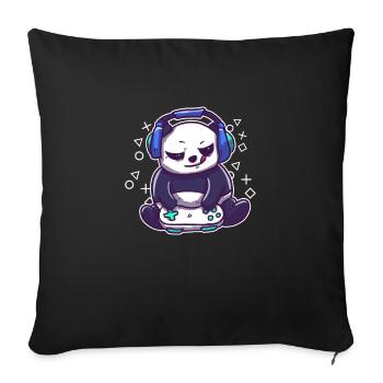 Niedlicher Gaming Panda – Geschenk für Zocker - Sofakissenbezug 45 x 45 cm - Schwarz - Vorne