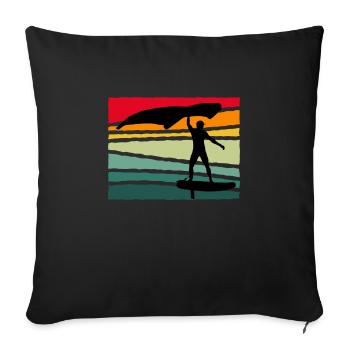 Vintage Wing Foil Wing Surf Gift Wingfoiler - Sofa pillowcase 17,3'' x 17,3'' (45 x 45 cm) - black - Front