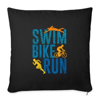 Swim Bike Run Triathlon Triathlètes cadeau - Housse de coussin décorative 45 x 45 cm - noir - Devant